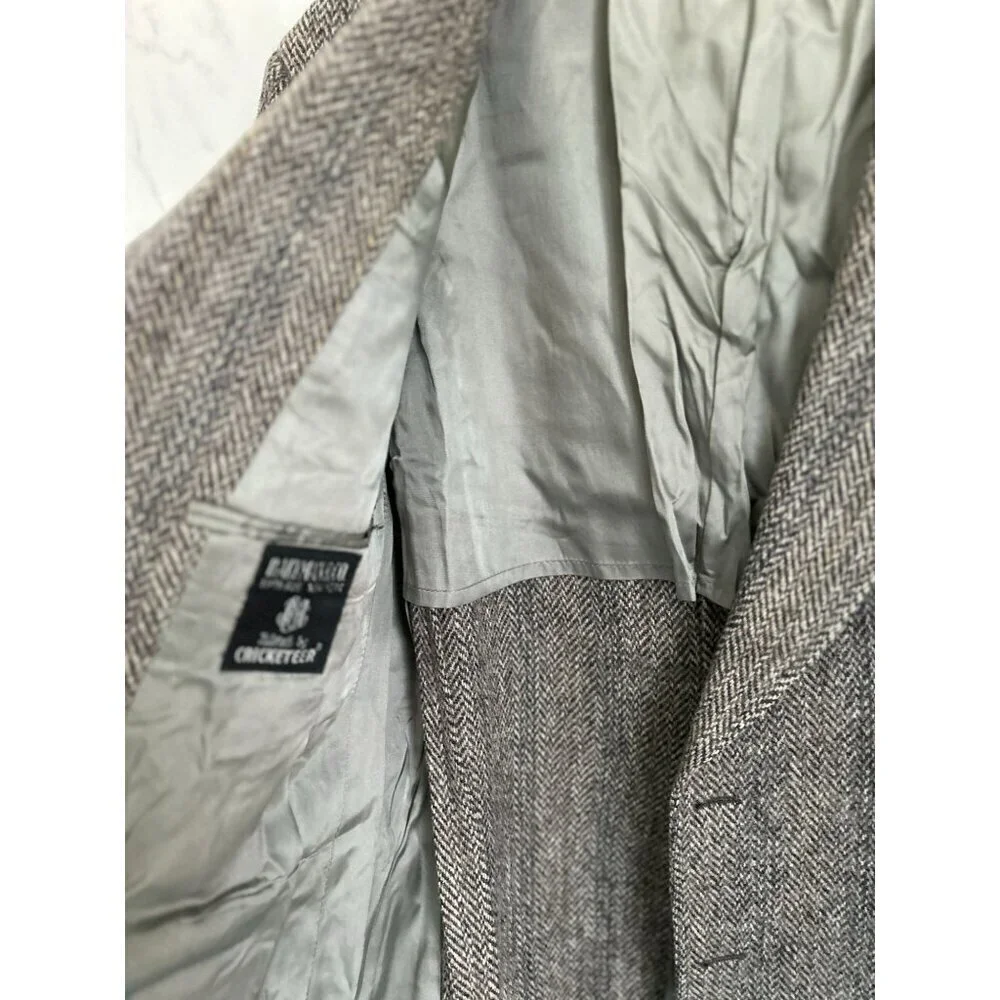 Vtg BALTMAN Cricketeer Mens Herringbone Wool Blazer Jacket Gray 2-Button Classic